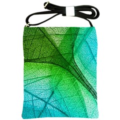 3d Leaves Texture Sheet Blue Green Shoulder Sling Bag by Cemarart