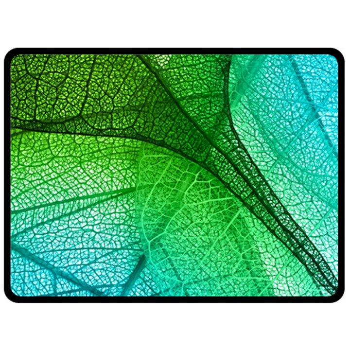 3d Leaves Texture Sheet Blue Green Fleece Blanket (Large)