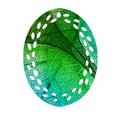 3d Leaves Texture Sheet Blue Green Ornament (oval Filigree)