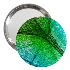 3d Leaves Texture Sheet Blue Green 3  Handbag Mirrors