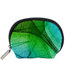 3d Leaves Texture Sheet Blue Green Accessory Pouch (small) by Cemarart