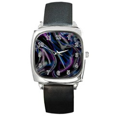 Multicolored Abstract Dynamic Shapes Print Square Metal Watch by dflcprintsclothing