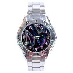 Multicolored Abstract Dynamic Shapes Print Stainless Steel Analogue Watch by dflcprintsclothing