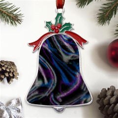 Multicolored abstract dynamic shapes print Metal Holly Leaf Bell Ornament