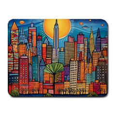 City New York Nyc Skyscraper Skyline Downtown Night Business Urban Travel Landmark Building Architec Small Mousepad by Posterlux