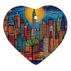 City New York Nyc Skyscraper Skyline Downtown Night Business Urban Travel Landmark Building Architec Ornament (heart)