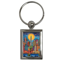 City New York Nyc Skyscraper Skyline Downtown Night Business Urban Travel Landmark Building Architec Key Chain (rectangle) by Posterlux