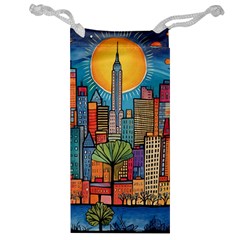 City New York Nyc Skyscraper Skyline Downtown Night Business Urban Travel Landmark Building Architec Jewelry Bag by Posterlux