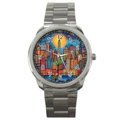 City New York Nyc Skyscraper Skyline Downtown Night Business Urban Travel Landmark Building Architec Sport Metal Watch