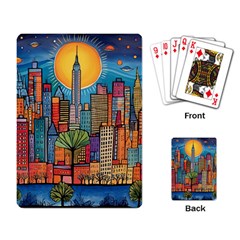 City New York Nyc Skyscraper Skyline Downtown Night Business Urban Travel Landmark Building Architec Playing Cards Single Design (rectangle)