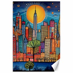 City New York Nyc Skyscraper Skyline Downtown Night Business Urban Travel Landmark Building Architec Canvas 24  X 36  by Posterlux