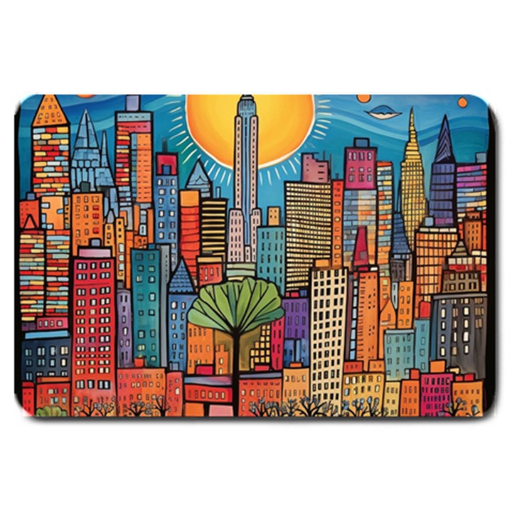 City New York Nyc Skyscraper Skyline Downtown Night Business Urban Travel Landmark Building Architec Large Doormat