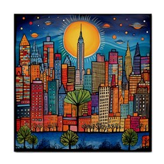 City New York Nyc Skyscraper Skyline Downtown Night Business Urban Travel Landmark Building Architec Face Towel by Posterlux