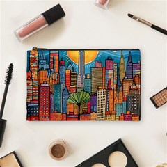 City New York Nyc Skyscraper Skyline Downtown Night Business Urban Travel Landmark Building Architec Cosmetic Bag (medium)