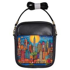 City New York Nyc Skyscraper Skyline Downtown Night Business Urban Travel Landmark Building Architec Girls Sling Bag