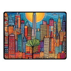 City New York Nyc Skyscraper Skyline Downtown Night Business Urban Travel Landmark Building Architec Fleece Blanket (small)