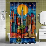 City New York Nyc Skyscraper Skyline Downtown Night Business Urban Travel Landmark Building Architec Shower Curtain 48  x 72  (Small)  Curtain(48  X 72 )