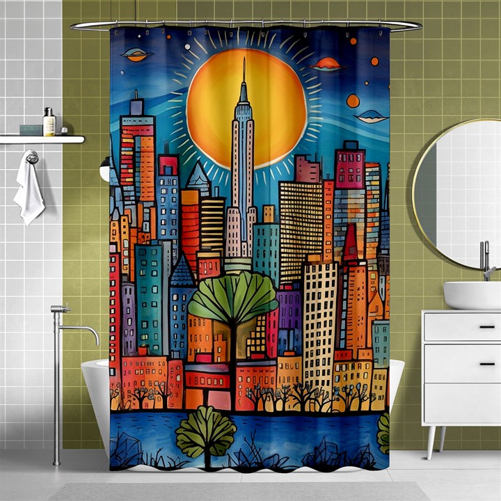 City New York Nyc Skyscraper Skyline Downtown Night Business Urban Travel Landmark Building Architec Shower Curtain 48  x 72  (Small) 