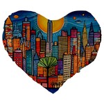 City New York Nyc Skyscraper Skyline Downtown Night Business Urban Travel Landmark Building Architec Large 19  Premium Heart Shape Cushions Front