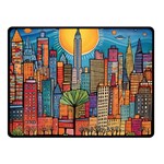 City New York Nyc Skyscraper Skyline Downtown Night Business Urban Travel Landmark Building Architec Two Sides Fleece Blanket (Small) 45 x34  Blanket Front