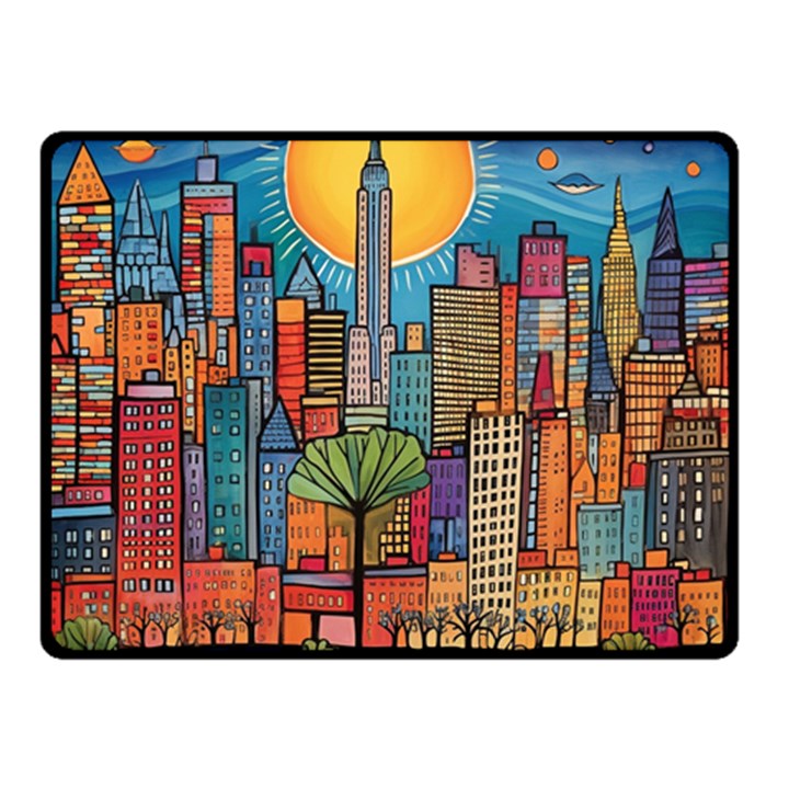 City New York Nyc Skyscraper Skyline Downtown Night Business Urban Travel Landmark Building Architec Two Sides Fleece Blanket (Small)