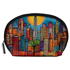 City New York Nyc Skyscraper Skyline Downtown Night Business Urban Travel Landmark Building Architec Accessory Pouch (large) by Posterlux