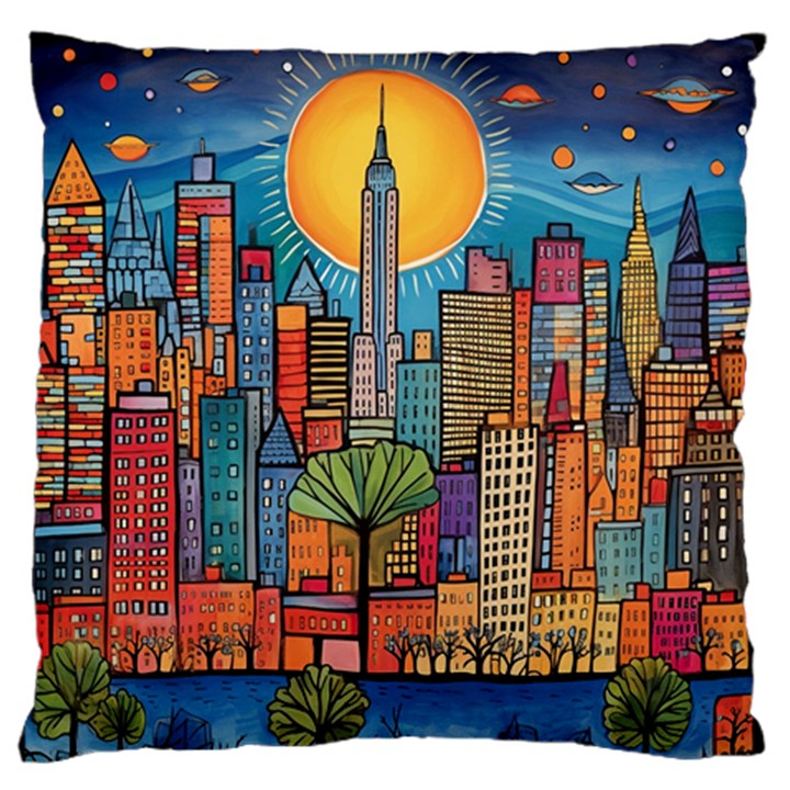 City New York Nyc Skyscraper Skyline Downtown Night Business Urban Travel Landmark Building Architec Standard Premium Plush Fleece Cushion Case (One Side)