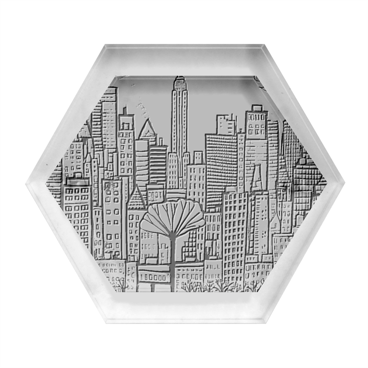 City New York Nyc Skyscraper Skyline Downtown Night Business Urban Travel Landmark Building Architec Hexagon Wood Jewelry Box