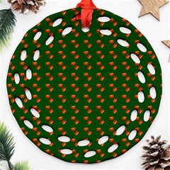 Kawaii Pumpkin Patt Green Ornament (round Filigree) by snowwhitegirl