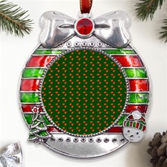 Kawaii Pumpkin Patt Green Metal X Mas Ribbon With Red Crystal Round Ornament