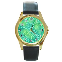 Retro Flower Pattern Design Batik Round Gold Metal Watch