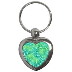 Retro Flower Pattern Design Batik Key Chain (heart) by Posterlux