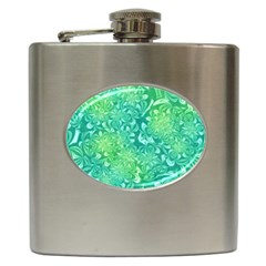 Retro Flower Pattern Design Batik Hip Flask (6 Oz) by Posterlux