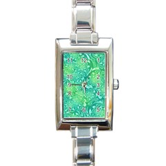 Retro Flower Pattern Design Batik Rectangle Italian Charm Watch by Posterlux