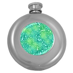 Retro Flower Pattern Design Batik Round Hip Flask (5 Oz) by Posterlux