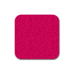 Pink Abstract Crimson Triangle Rubber Square Coaster (4 Pack) by Posterlux