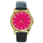 Pink Abstract Crimson Triangle Round Gold Metal Watch Front