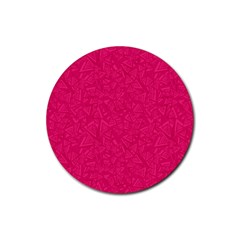 Pink Abstract Crimson Triangle Rubber Round Coaster (4 Pack)