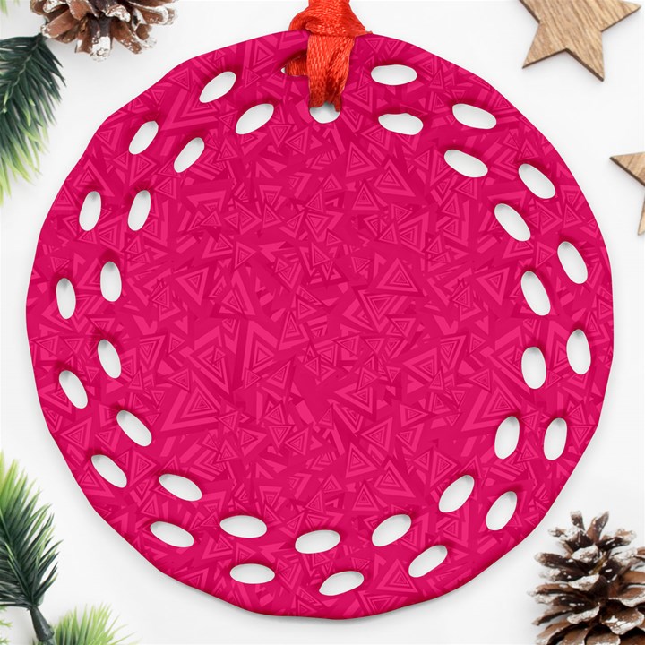 Pink Abstract Crimson Triangle Ornament (Round Filigree)