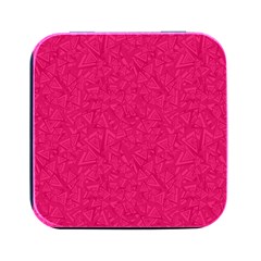 Pink Abstract Crimson Triangle Square Metal Box (black) by Posterlux