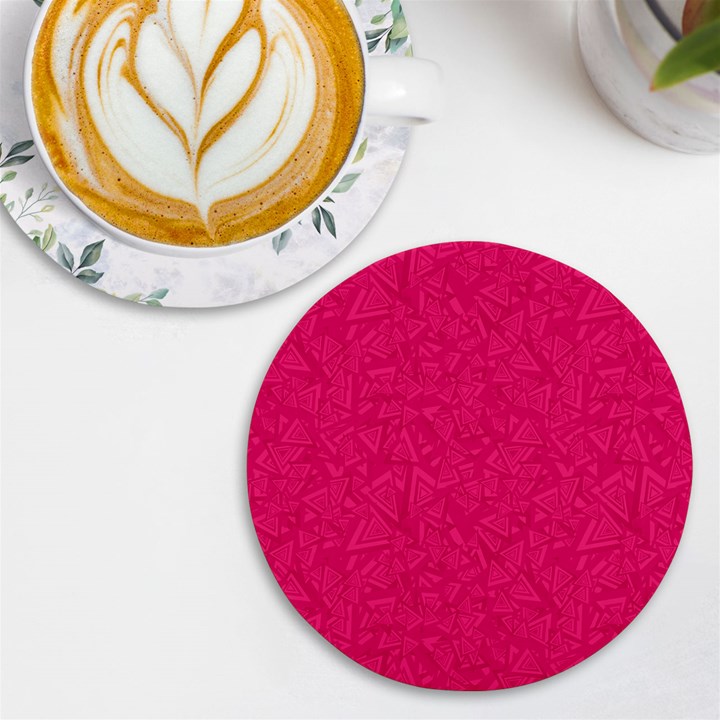 Pink Abstract Crimson Triangle UV Print Round Tile Coaster