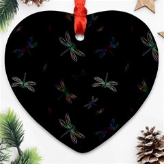 Background Pattern Dragonfly Heart Ornament (two Sides)