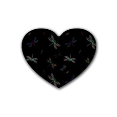 Background Pattern Dragonfly Rubber Coaster (heart)