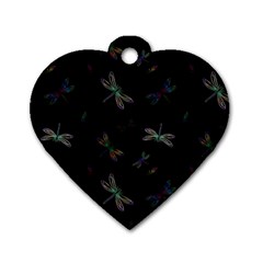 Background Pattern Dragonfly Dog Tag Heart (one Side)