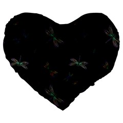 Background Pattern Dragonfly Large 19  Premium Flano Heart Shape Cushions