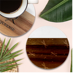 Background Pattern Dragonfly Marble Wood Coaster (round) by Posterlux