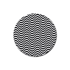 Black White Wave Pattern Wavy Water Seamless Rubber Coaster (round) by Posterlux