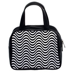 Black White Wave Pattern Wavy Water Seamless Classic Handbag (two Sides)