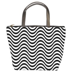 Black White Wave Pattern Wavy Water Seamless Bucket Bag