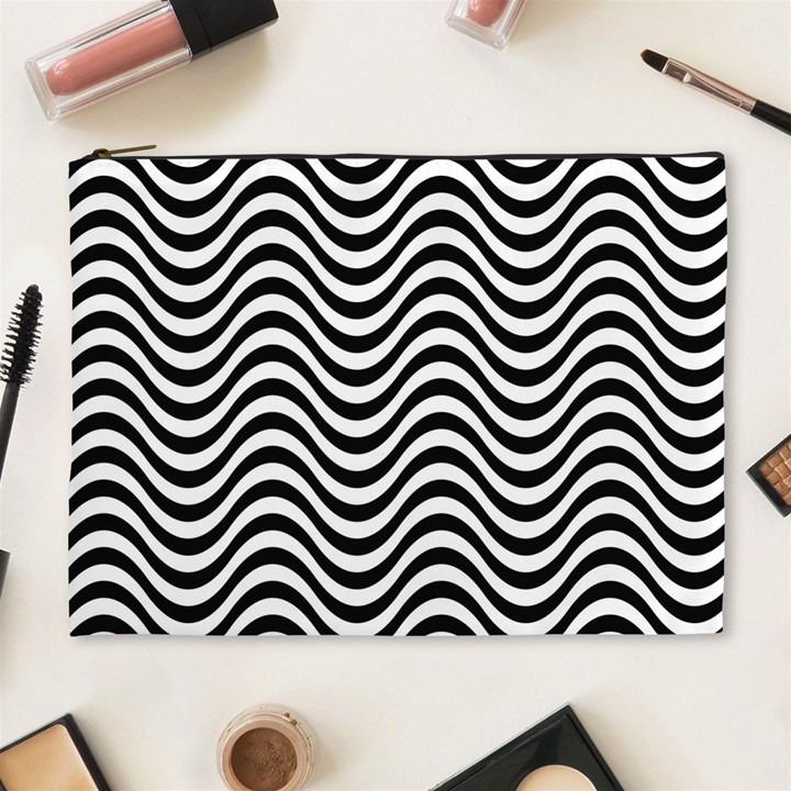 Black White Wave Pattern Wavy Water Seamless Cosmetic Bag (XL)